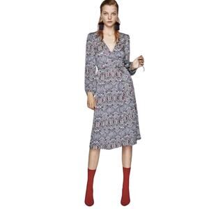 Zara Paisley‎ Long Sleeve Wrap Midi Dress XS